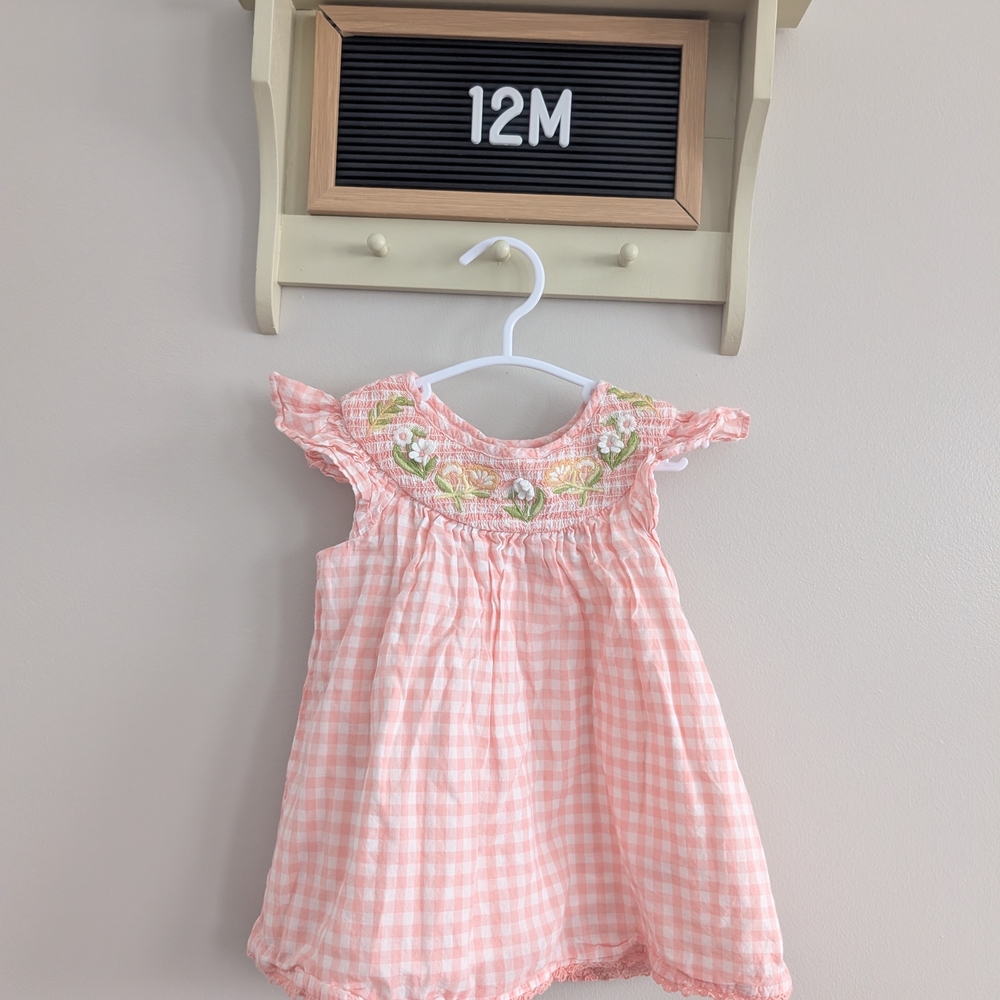 Tahari Pink Checkered Kids Dress with Embroidery